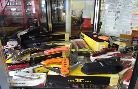 Display cabinet with ironmongery products